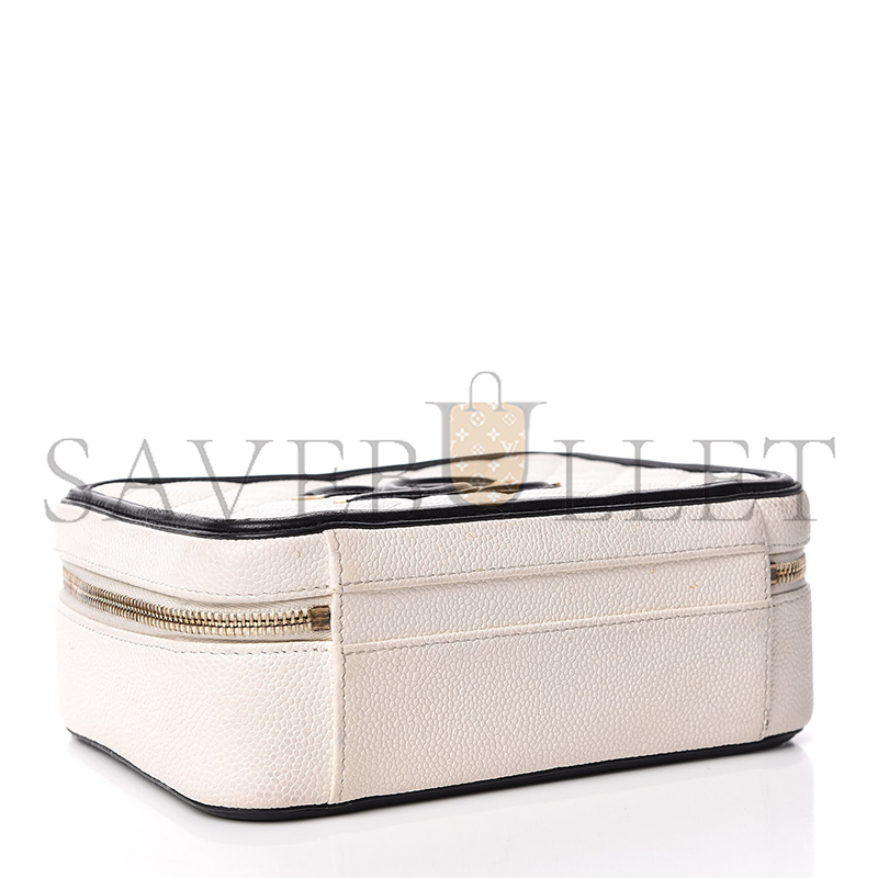 Ch*el caviar quilted medium cc filigree vanity case white black (20*15*8cm)